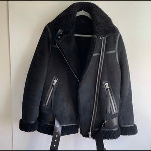 AllSaints Rei Shearling Jacket Black Coat Medium